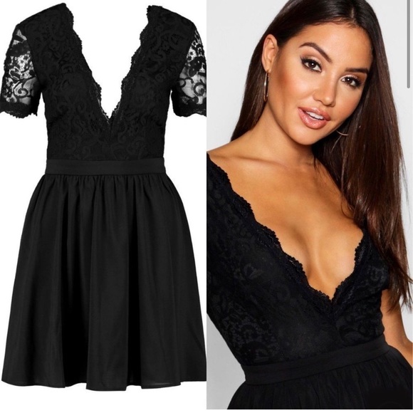 NWT Boohoo Lace Top Skater Dress - Picture 3 of 7